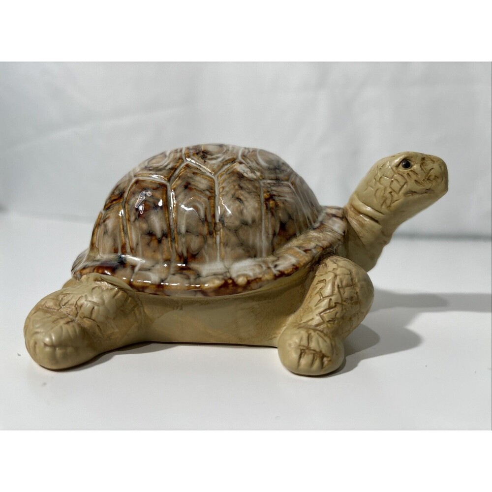 Realistic Ceramic Turtle Tortoise Figurine Glazed Shell, Art Decor Collectibles